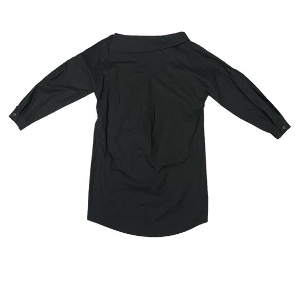 TELA Mini Dress Split Sleeve Button Accent Dropped Shoulders Black Minimalist XS - Picture 11 of 13